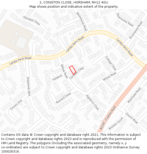 2, CONISTON CLOSE, HORSHAM, RH12 4GU: Location map and indicative extent of plot