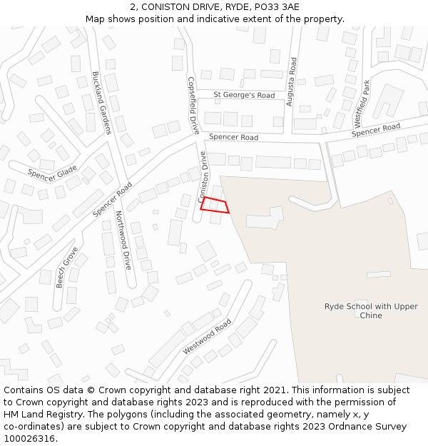 2, CONISTON DRIVE, RYDE, PO33 3AE: Location map and indicative extent of plot