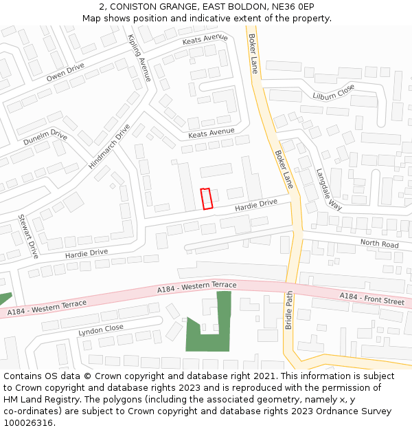 2, CONISTON GRANGE, EAST BOLDON, NE36 0EP: Location map and indicative extent of plot
