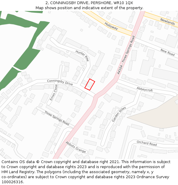 2, CONNINGSBY DRIVE, PERSHORE, WR10 1QX: Location map and indicative extent of plot