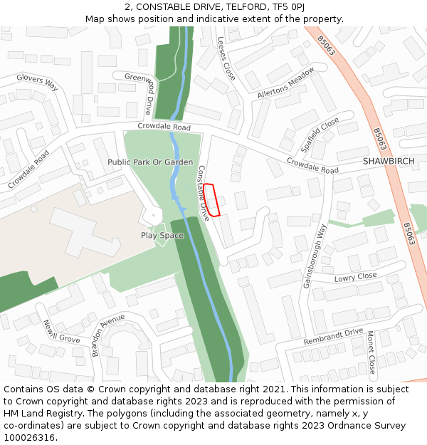 2, CONSTABLE DRIVE, TELFORD, TF5 0PJ: Location map and indicative extent of plot