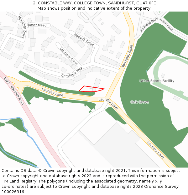 2, CONSTABLE WAY, COLLEGE TOWN, SANDHURST, GU47 0FE: Location map and indicative extent of plot