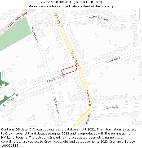 2, CONSTITUTION HILL, IPSWICH, IP1 3RQ: Location map and indicative extent of plot