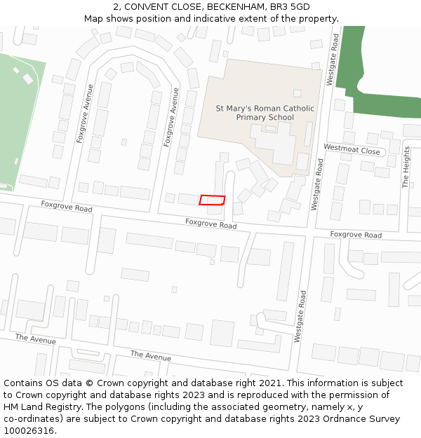 2, CONVENT CLOSE, BECKENHAM, BR3 5GD: Location map and indicative extent of plot