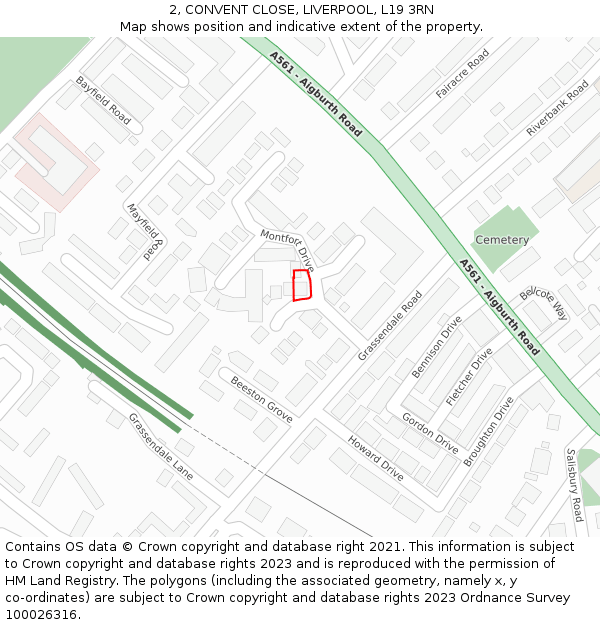 2, CONVENT CLOSE, LIVERPOOL, L19 3RN: Location map and indicative extent of plot