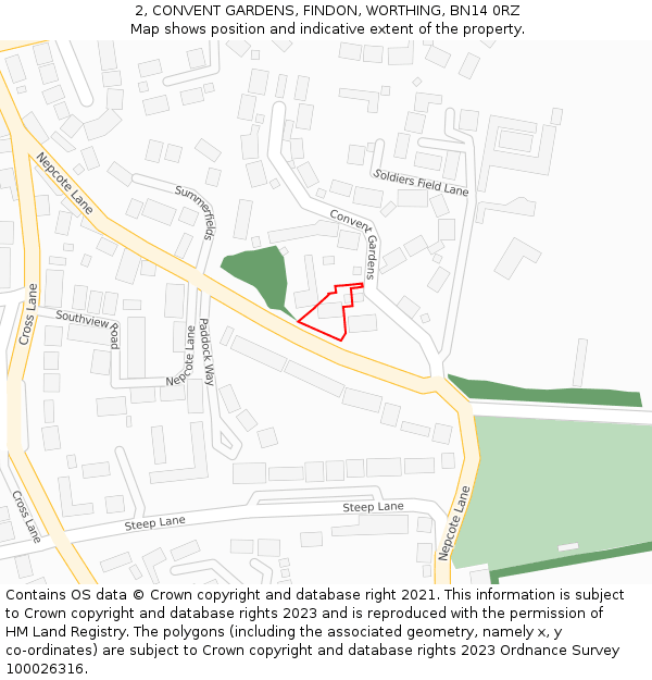 2, CONVENT GARDENS, FINDON, WORTHING, BN14 0RZ: Location map and indicative extent of plot