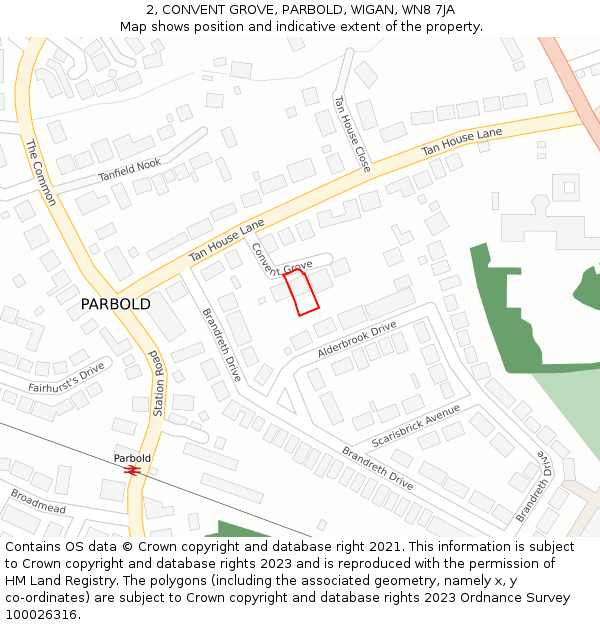 2, CONVENT GROVE, PARBOLD, WIGAN, WN8 7JA: Location map and indicative extent of plot