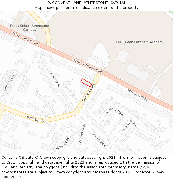 2, CONVENT LANE, ATHERSTONE, CV9 1AL: Location map and indicative extent of plot