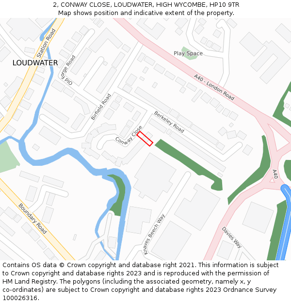 2, CONWAY CLOSE, LOUDWATER, HIGH WYCOMBE, HP10 9TR: Location map and indicative extent of plot