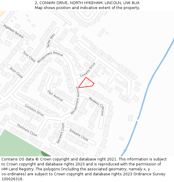 2, CONWAY DRIVE, NORTH HYKEHAM, LINCOLN, LN6 8UA: Location map and indicative extent of plot