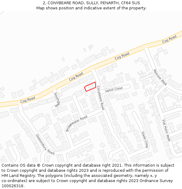 2, CONYBEARE ROAD, SULLY, PENARTH, CF64 5US: Location map and indicative extent of plot