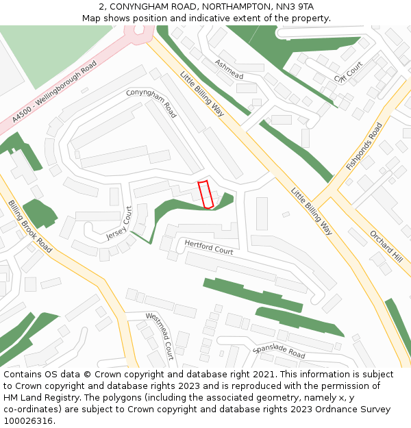 2, CONYNGHAM ROAD, NORTHAMPTON, NN3 9TA: Location map and indicative extent of plot