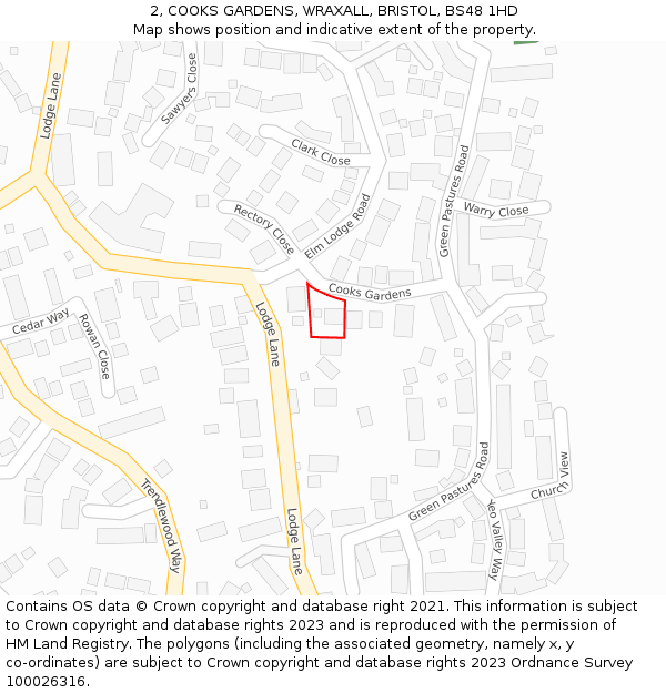 2, COOKS GARDENS, WRAXALL, BRISTOL, BS48 1HD: Location map and indicative extent of plot