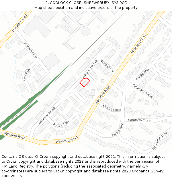 2, COOLOCK CLOSE, SHREWSBURY, SY3 9QD: Location map and indicative extent of plot