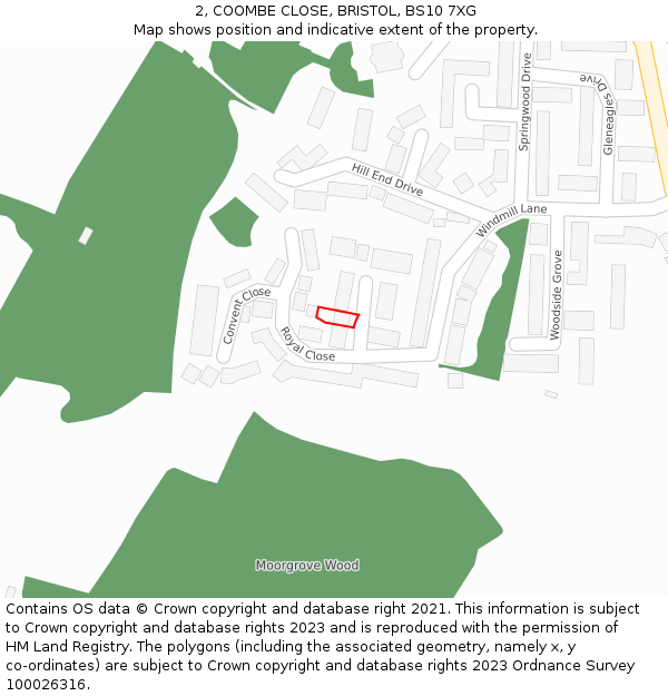 2, COOMBE CLOSE, BRISTOL, BS10 7XG: Location map and indicative extent of plot