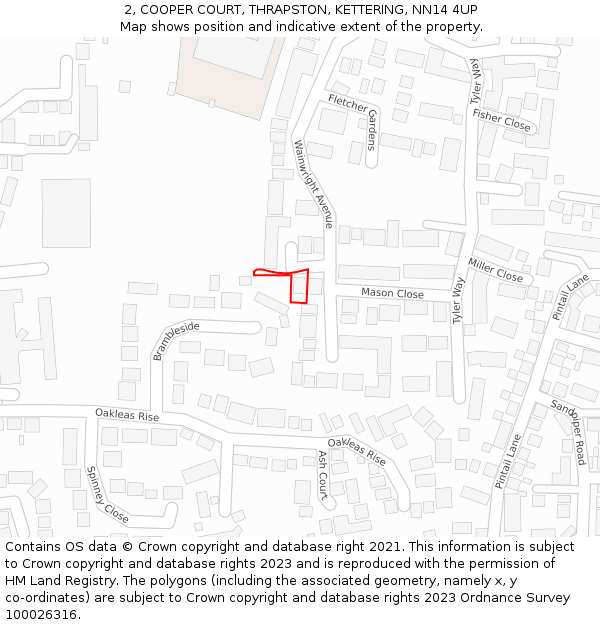 2, COOPER COURT, THRAPSTON, KETTERING, NN14 4UP: Location map and indicative extent of plot