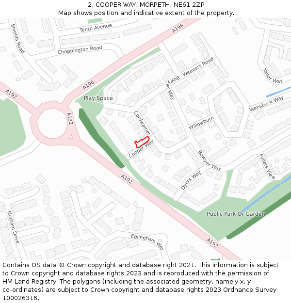 2, COOPER WAY, MORPETH, NE61 2ZP: Location map and indicative extent of plot