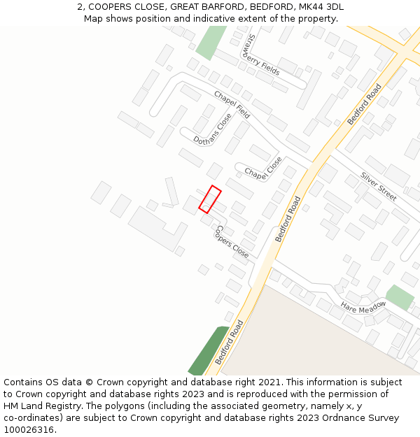 2, COOPERS CLOSE, GREAT BARFORD, BEDFORD, MK44 3DL: Location map and indicative extent of plot