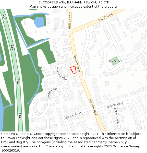 2, COOPERS WAY, BARHAM, IPSWICH, IP6 0TF: Location map and indicative extent of plot
