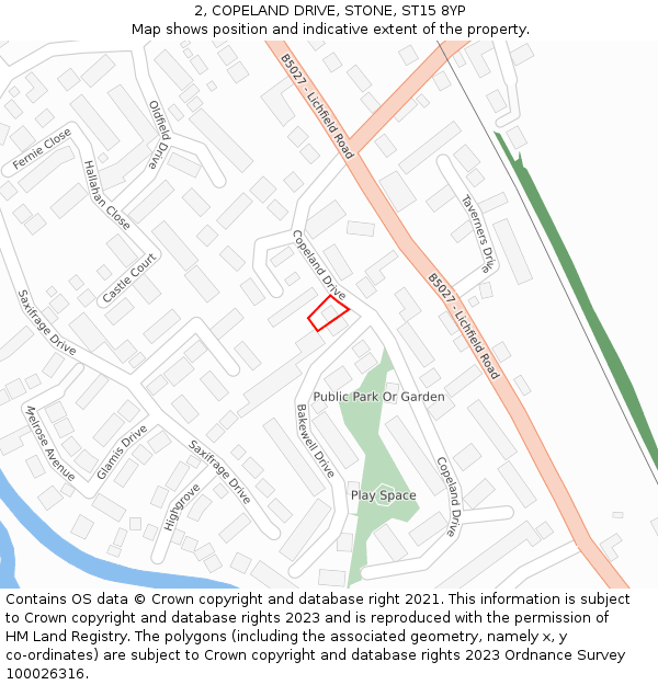2, COPELAND DRIVE, STONE, ST15 8YP: Location map and indicative extent of plot