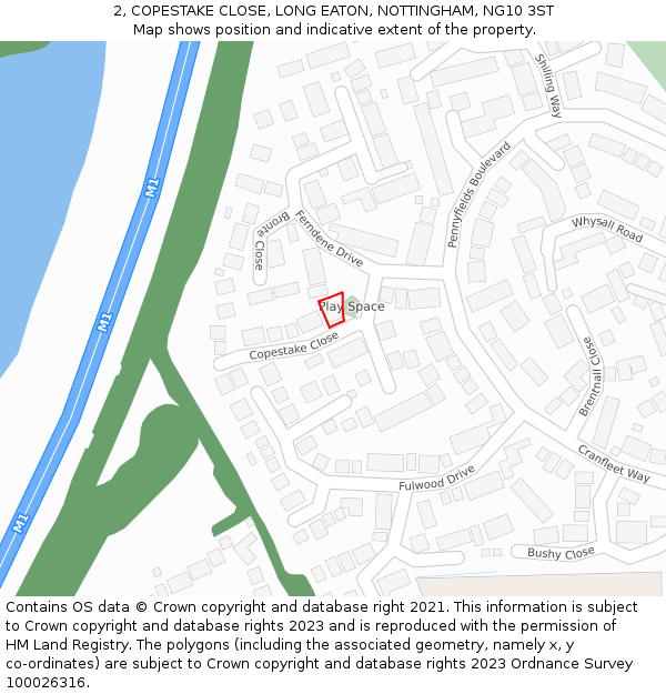 2, COPESTAKE CLOSE, LONG EATON, NOTTINGHAM, NG10 3ST: Location map and indicative extent of plot