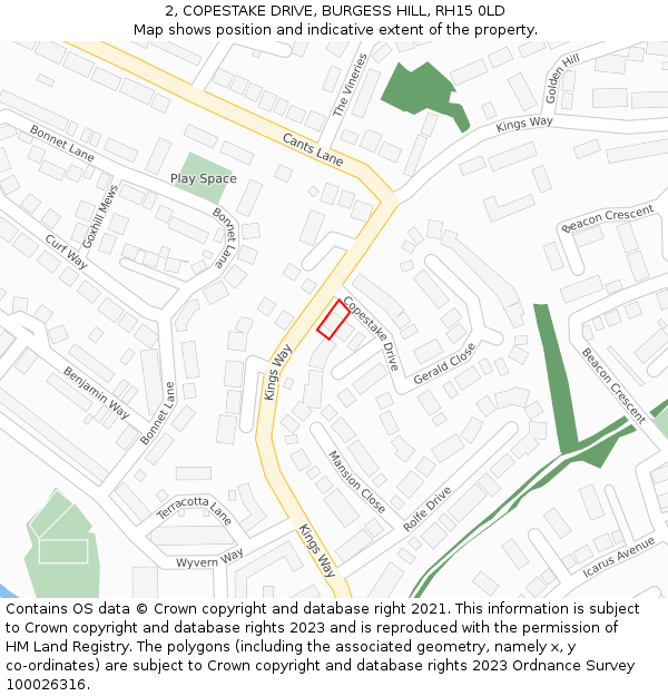 2, COPESTAKE DRIVE, BURGESS HILL, RH15 0LD: Location map and indicative extent of plot