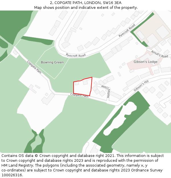 2, COPGATE PATH, LONDON, SW16 3EA: Location map and indicative extent of plot