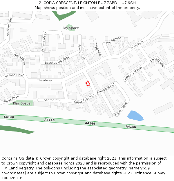 2, COPIA CRESCENT, LEIGHTON BUZZARD, LU7 9SH: Location map and indicative extent of plot