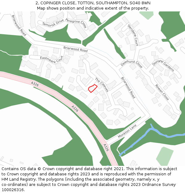 2, COPINGER CLOSE, TOTTON, SOUTHAMPTON, SO40 8WN: Location map and indicative extent of plot