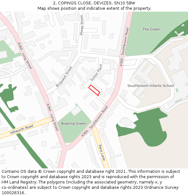 2, COPINGS CLOSE, DEVIZES, SN10 5BW: Location map and indicative extent of plot