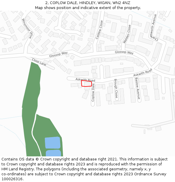 2, COPLOW DALE, HINDLEY, WIGAN, WN2 4NZ: Location map and indicative extent of plot