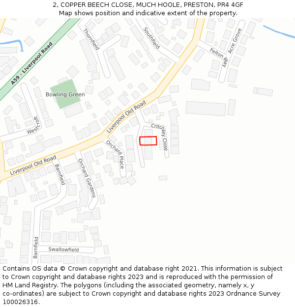 2, COPPER BEECH CLOSE, MUCH HOOLE, PRESTON, PR4 4GF: Location map and indicative extent of plot