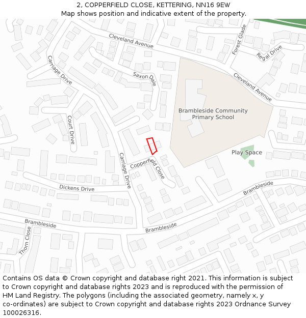 2, COPPERFIELD CLOSE, KETTERING, NN16 9EW: Location map and indicative extent of plot