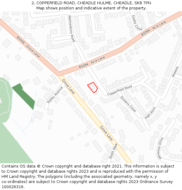 2, COPPERFIELD ROAD, CHEADLE HULME, CHEADLE, SK8 7PN: Location map and indicative extent of plot