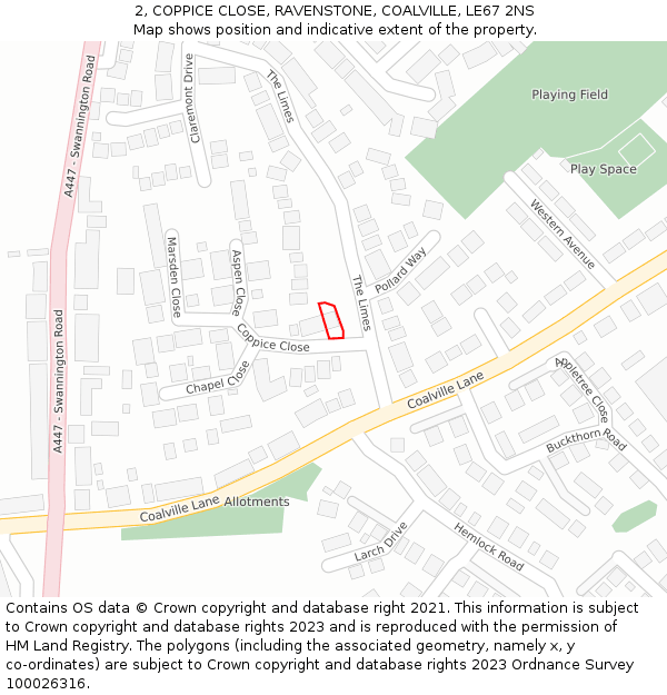2, COPPICE CLOSE, RAVENSTONE, COALVILLE, LE67 2NS: Location map and indicative extent of plot