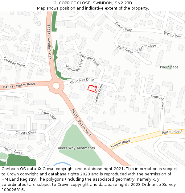 2, COPPICE CLOSE, SWINDON, SN2 2RB: Location map and indicative extent of plot