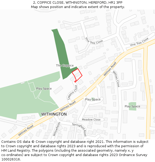 2, COPPICE CLOSE, WITHINGTON, HEREFORD, HR1 3PP: Location map and indicative extent of plot