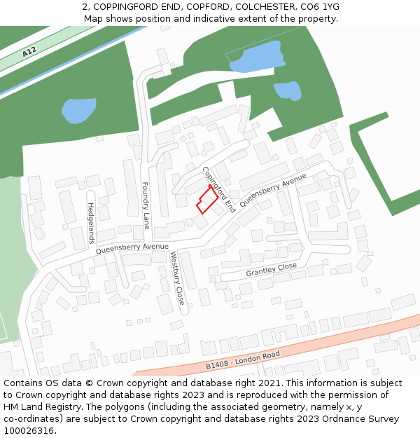 2, COPPINGFORD END, COPFORD, COLCHESTER, CO6 1YG: Location map and indicative extent of plot