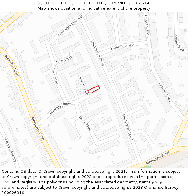 2, COPSE CLOSE, HUGGLESCOTE, COALVILLE, LE67 2GL: Location map and indicative extent of plot