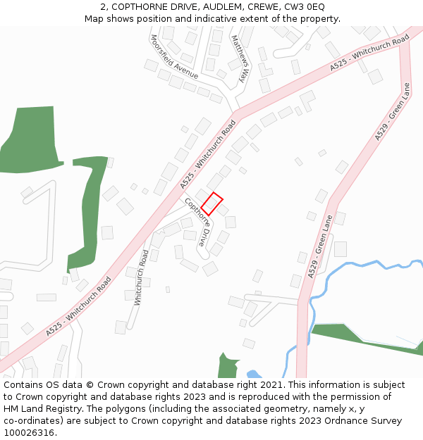 2, COPTHORNE DRIVE, AUDLEM, CREWE, CW3 0EQ: Location map and indicative extent of plot