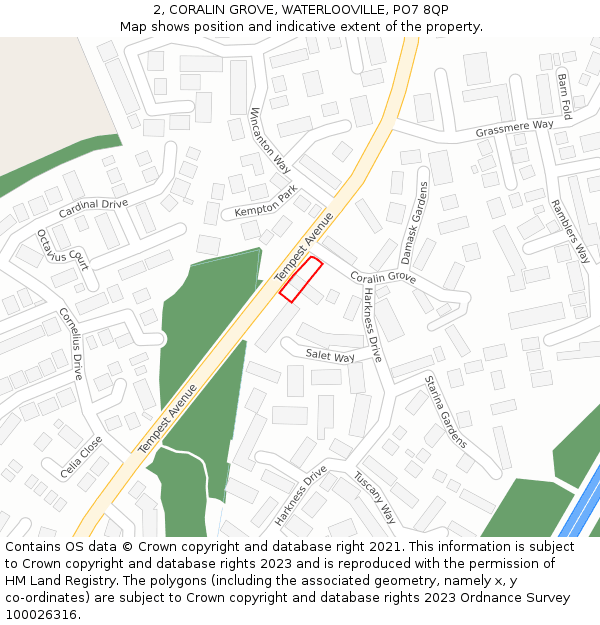 2, CORALIN GROVE, WATERLOOVILLE, PO7 8QP: Location map and indicative extent of plot