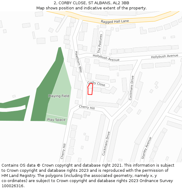 2, CORBY CLOSE, ST ALBANS, AL2 3BB: Location map and indicative extent of plot