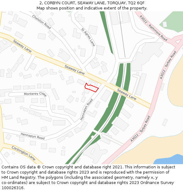 2, CORBYN COURT, SEAWAY LANE, TORQUAY, TQ2 6QF: Location map and indicative extent of plot