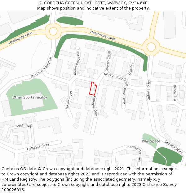 2, CORDELIA GREEN, HEATHCOTE, WARWICK, CV34 6XE: Location map and indicative extent of plot