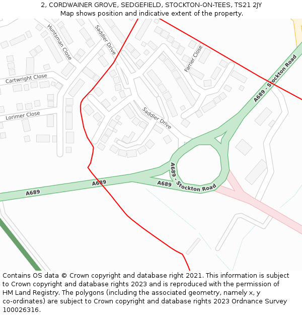2, CORDWAINER GROVE, SEDGEFIELD, STOCKTON-ON-TEES, TS21 2JY: Location map and indicative extent of plot