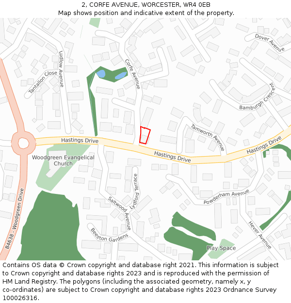 2, CORFE AVENUE, WORCESTER, WR4 0EB: Location map and indicative extent of plot