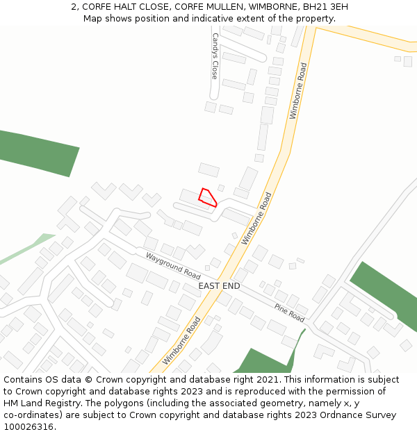 2, CORFE HALT CLOSE, CORFE MULLEN, WIMBORNE, BH21 3EH: Location map and indicative extent of plot