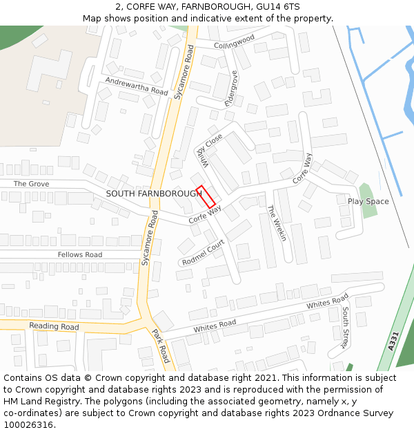 2, CORFE WAY, FARNBOROUGH, GU14 6TS: Location map and indicative extent of plot