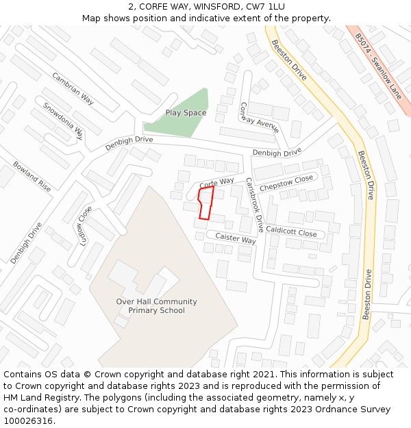 2, CORFE WAY, WINSFORD, CW7 1LU: Location map and indicative extent of plot