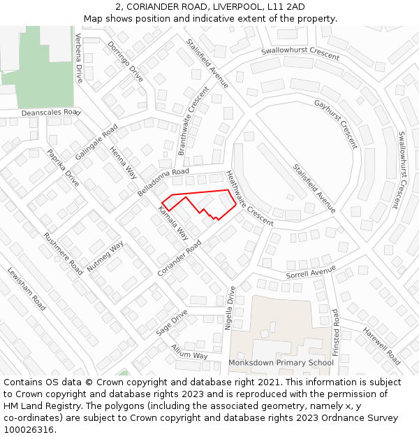 2, CORIANDER ROAD, LIVERPOOL, L11 2AD: Location map and indicative extent of plot